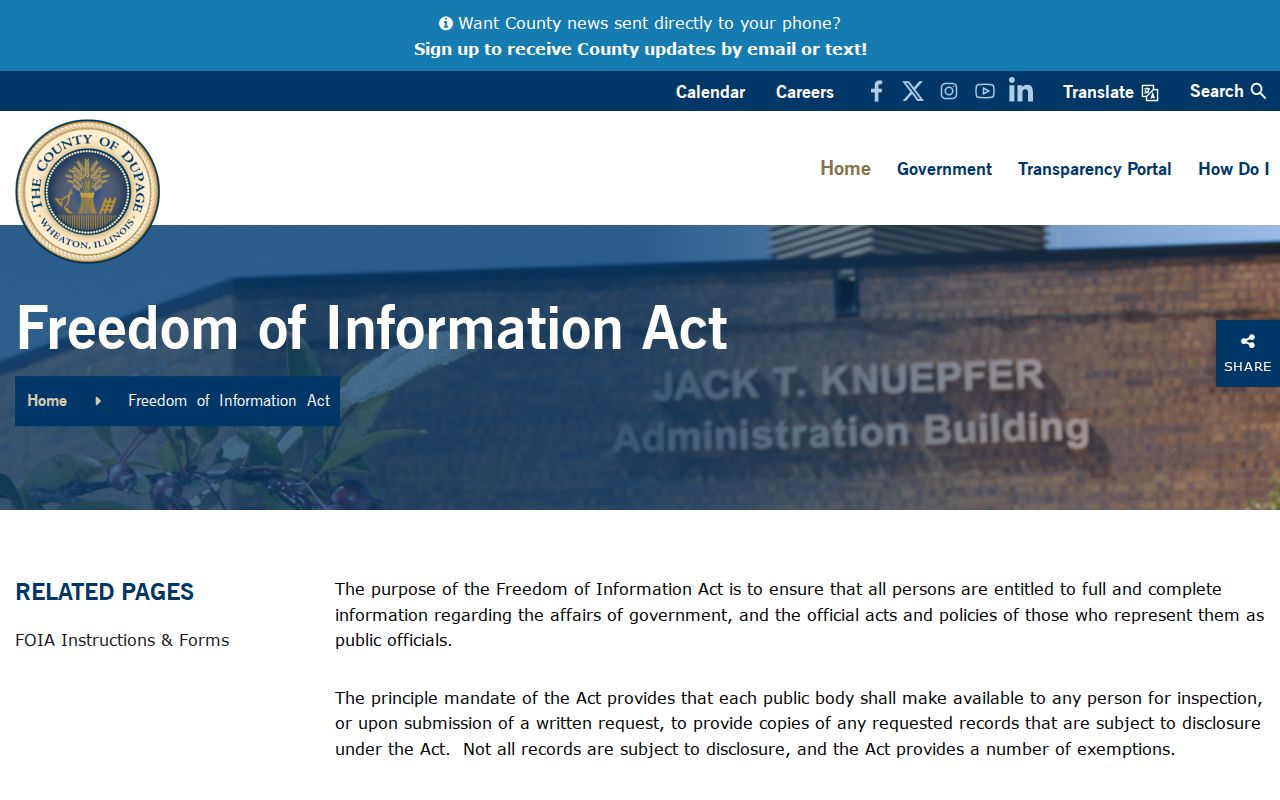 DuPage County Illinois FOIA request routing page