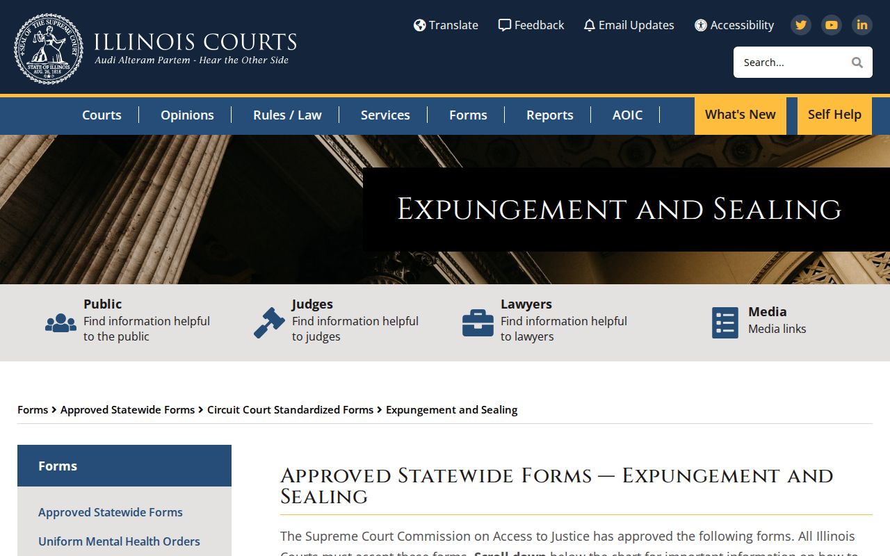 DuPage County criminal court case expungement and sealing forms
